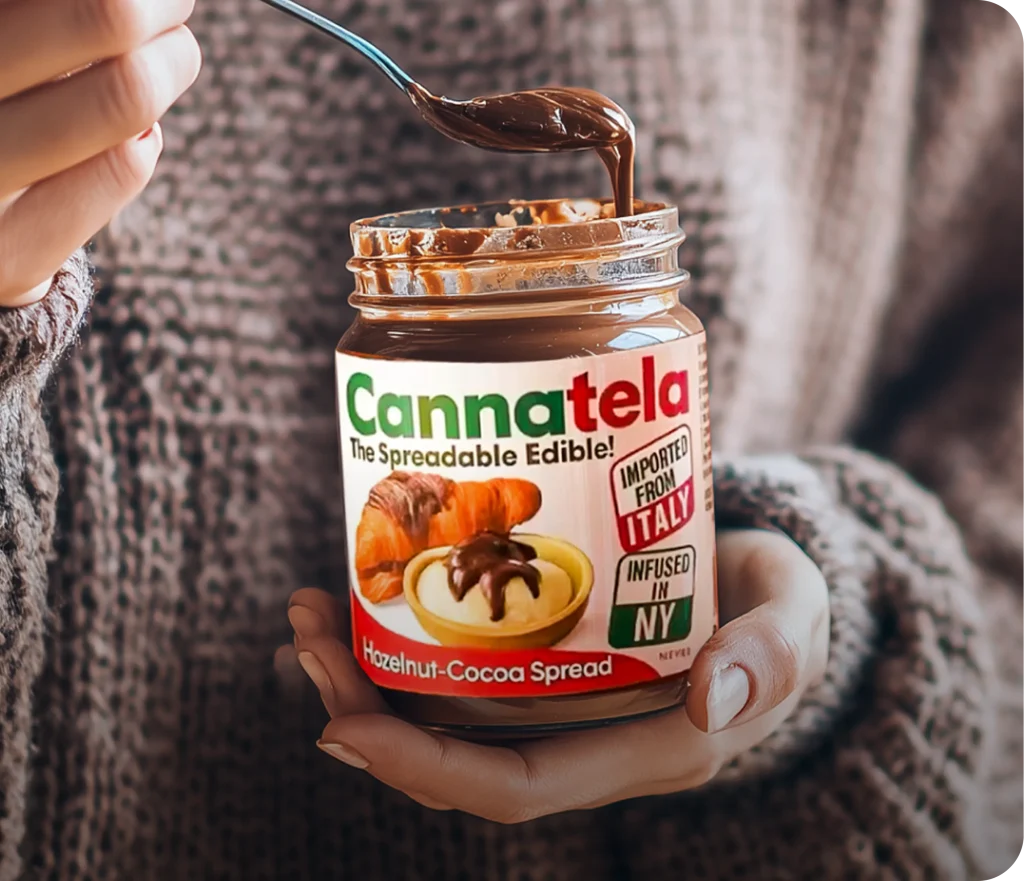 Woman in sweater eating Cannatela with a spoon image